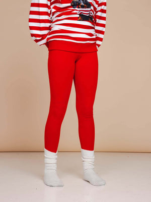 SNURK Red Legging Kids, effen rode kinderlegging van zachte biologische katoen met elastische tailleband.