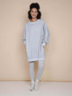 SNURK Slow Grey Sweater Dress Dames, comfortabele oversized jurk met lange ballonmouwen, ideaal voor een relaxdag.