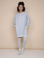 SNURK Slow Grey Sweater Dress Dames, comfortabele oversized jurk met lange ballonmouwen, ideaal voor een relaxdag.