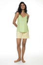 Tweedelige Korte Pyjama Lemon Dots 1240047 1223 pistachio cream met groene spaghettitop en korte lemonprint short.