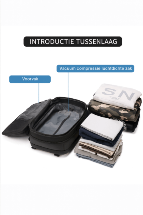 Afbeelding van VINQ Vacuüm Rugzak met Draadloze Pomp Blauw VQ2521 met vacuumcompressiesysteem.