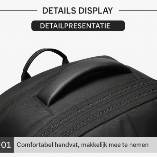 Detailbeeld van de comfortabele handvat van de VINQ Vacuüm Rugzak met Draadloze Pomp Blauw VQ2521.