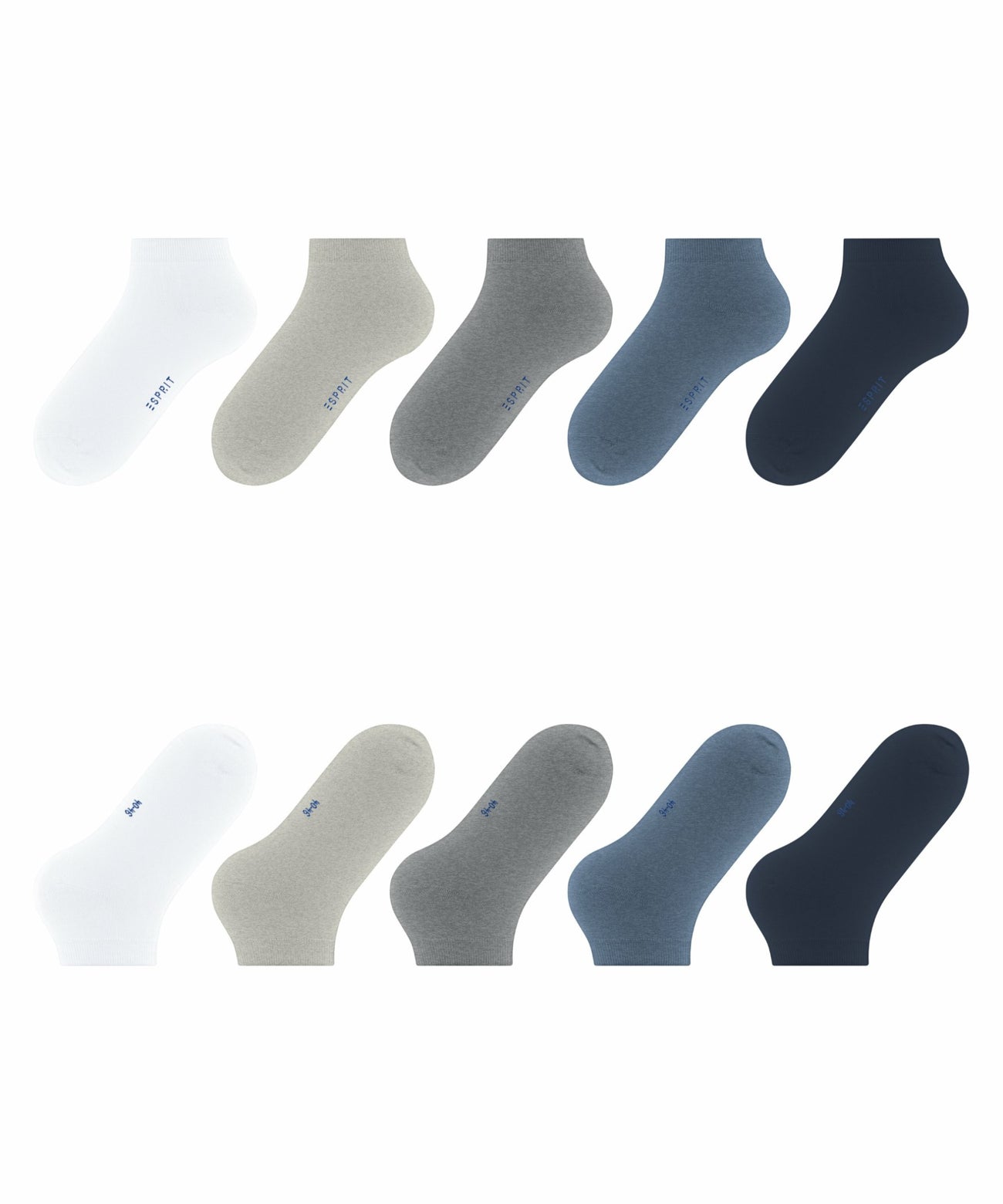 5-pack Esprit Solid Mix sneakersokken heren in biologisch katoen met vijf basiskleuren, geproduceerd door Falke.