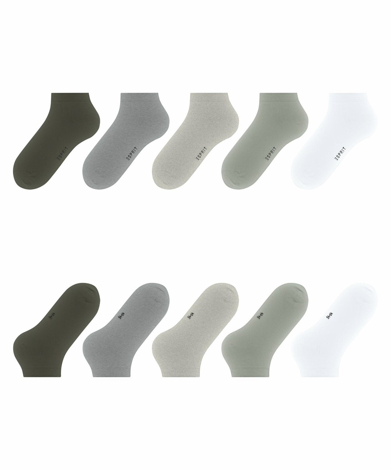 Esprit Solid Mix 5-pack sneakersokken heren in vijf basiskleuren, gemaakt van biologische katoen, enkellengte. Duurzame sokken.