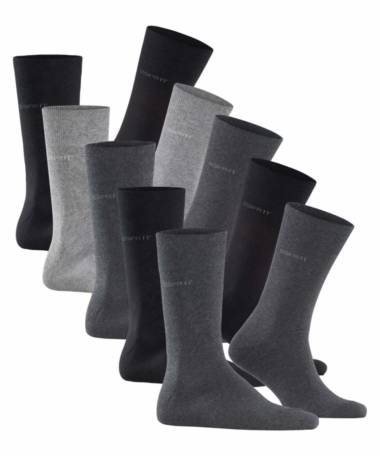 Esprit herensokken 5-pack in zwart en grijs, gemaakt van comfortabele katoenmix met versterkte tenen.