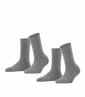 FALKE Happy Uni 2-PACK Sokken Dames 46417 3390 light greymel. Foto 9990