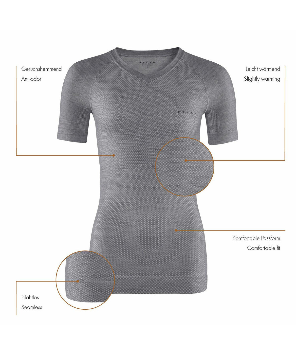 FALKE Wool Tech Light T-Shirt Dames 33460 3757 grey-heather Foto 8524