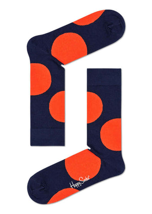 Happy Socks Jumbo Dot blue socks with large red dots, perfect under suits or jeans.