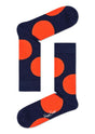 Happy Socks Jumbo Dot blue socks with large red dots, perfect under suits or jeans.