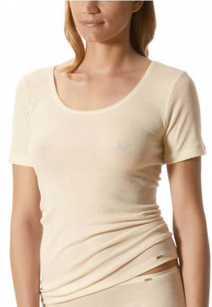 Mey Dames Shirtje Korte Mouw Softwool Base 66800 111 wollweiss Foto 6089